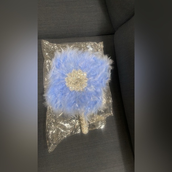 Beautiful Detailed Blue Feather Hand Fan Wedding African Traditional Engagement - Picture 7 of 8